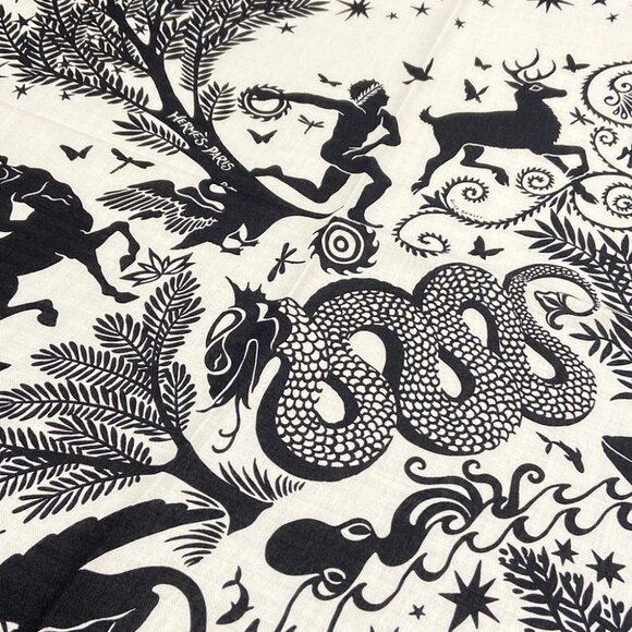 HERMES Carrejean/Shawl Carre Brown Noir (white) Black Silk - Picture 3 of 6